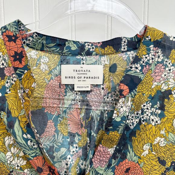 Trovata Birds Of Paradis Dakota Blouse Floral Deep Bramble Short Sleeve V Neck - Picture 2 of 9